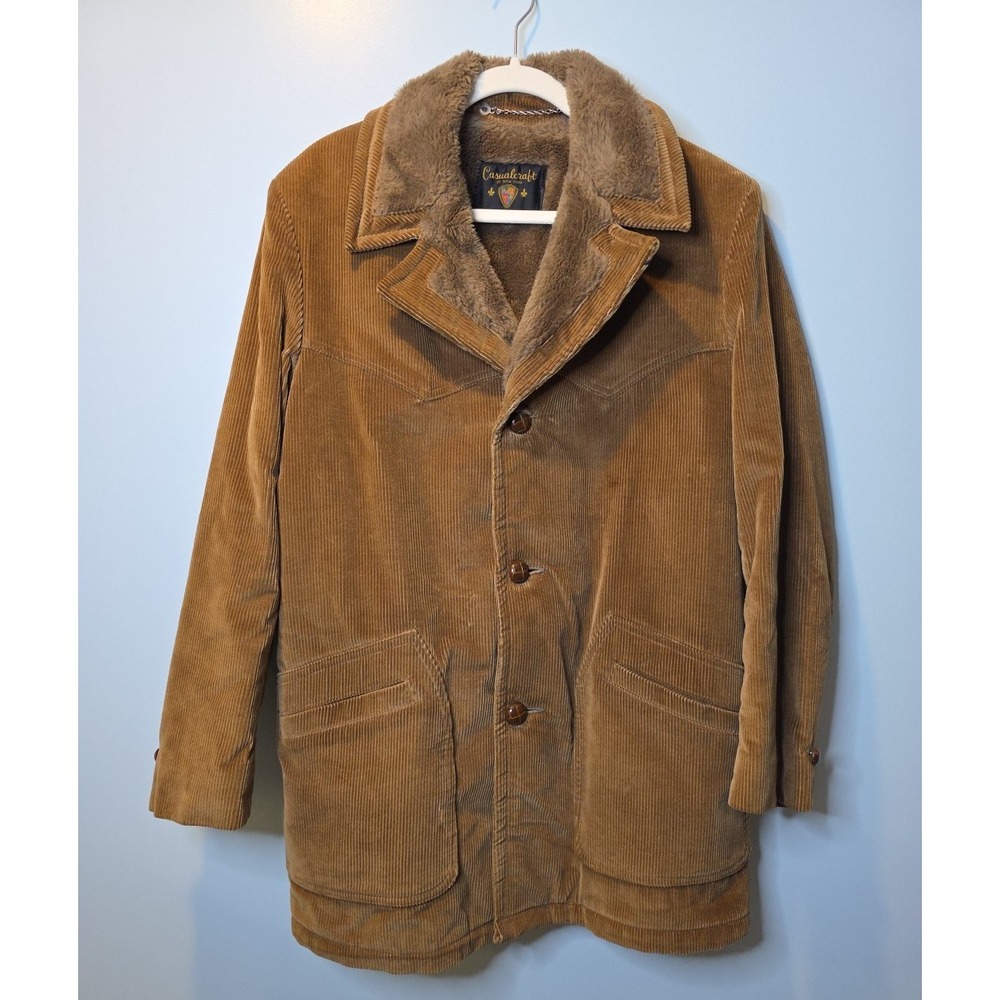 Vintage Casualcraft of New York Tan Corduroy Faux Fur Lined Western Coat Size 40